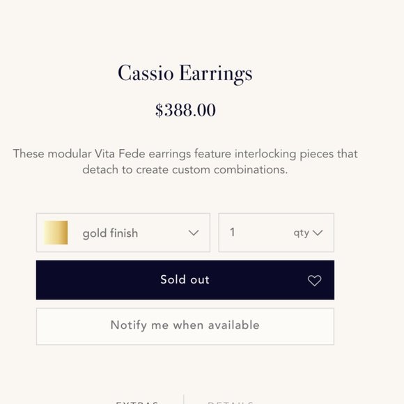 New Vita Fede Cassio Modular Convertible Earrings Gold Stainless Steel - Picture 11 of 13